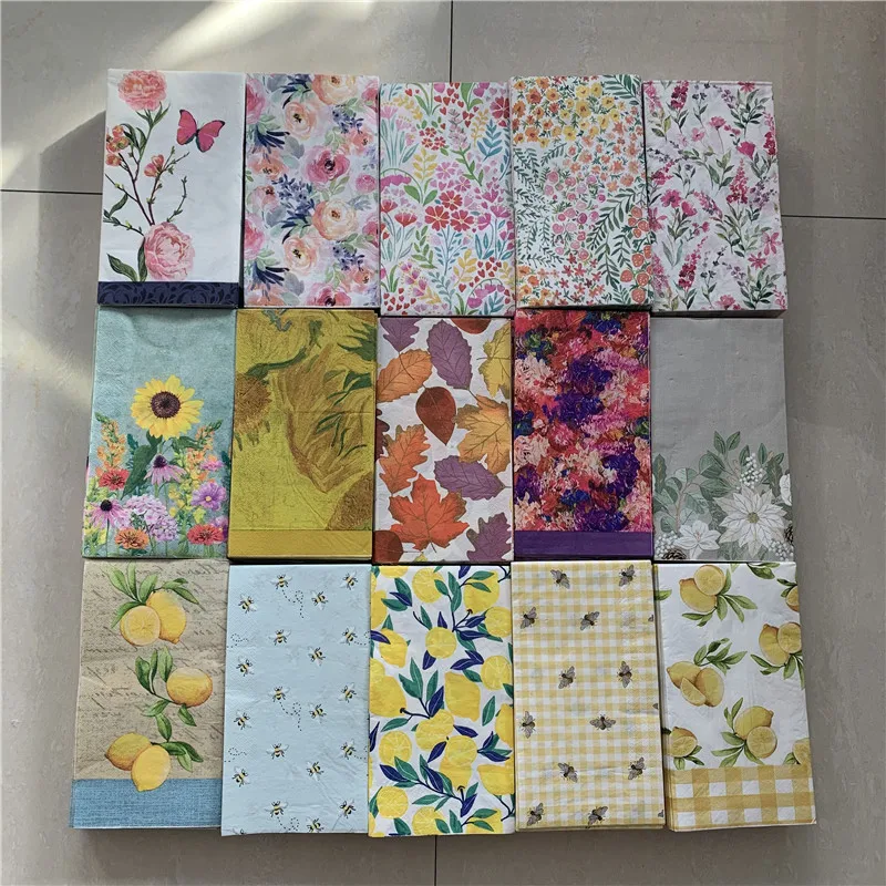 15 decoupage wedding vintage napkin paper elegant tissue color flowers bee lemon craft  birthday party serviettes decor 33*40cm