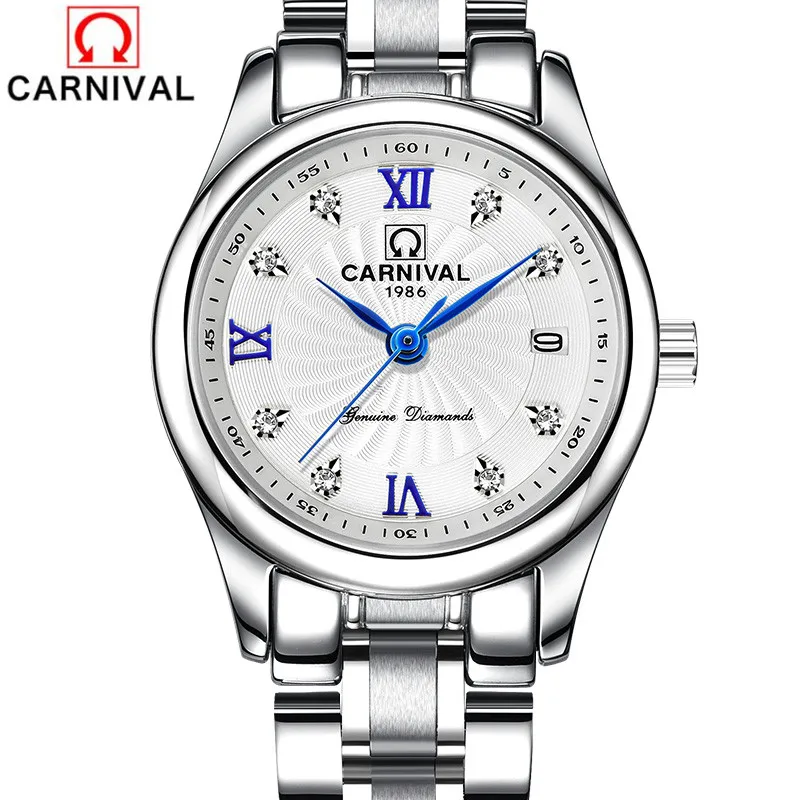 CARNIVAL Brand Fashion Watches for Women Ladies Luxury Waterproof Stainless Steel Quartz Wristwatches Gold Silver Reloj Mujer