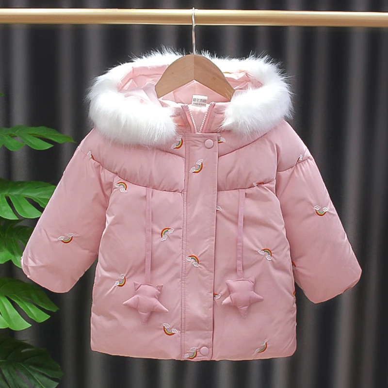 2-7Y Girls Winter Coat Jackets 2021 New Fashion Coat Children's Clothes Down Coat Girl Embroidered Rainbow Baby Coat Jacket