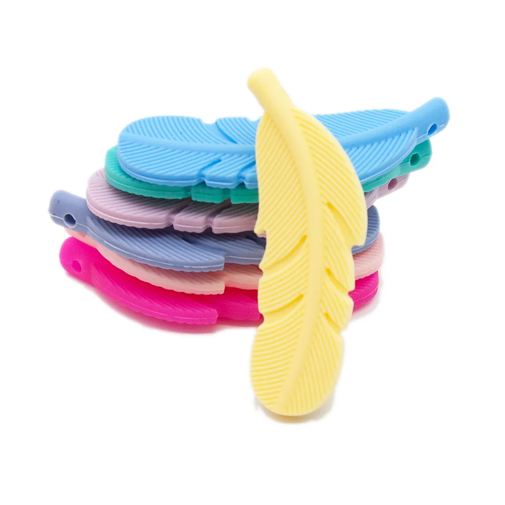 Cute-Idea 10PCs Silicone Teether Feather Beads Accessories Teething  Handmade Toys For Infant Newborn Gift Baby Teether