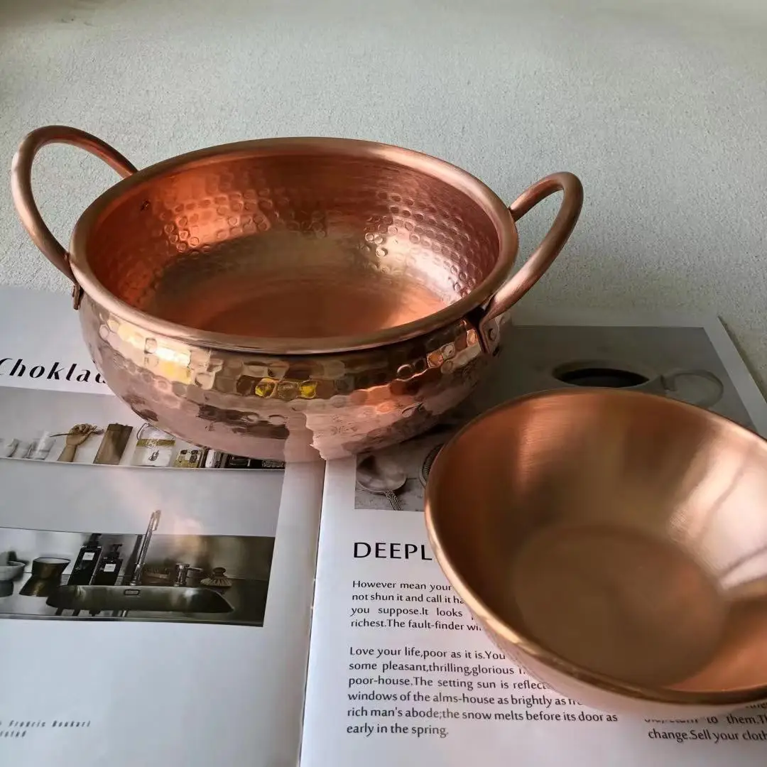 Copper Salad Bowls for Home Kitchen Decor, Mixing Serving Bowl, Cooking Pot, Decorative Copper Bowl, 7 in