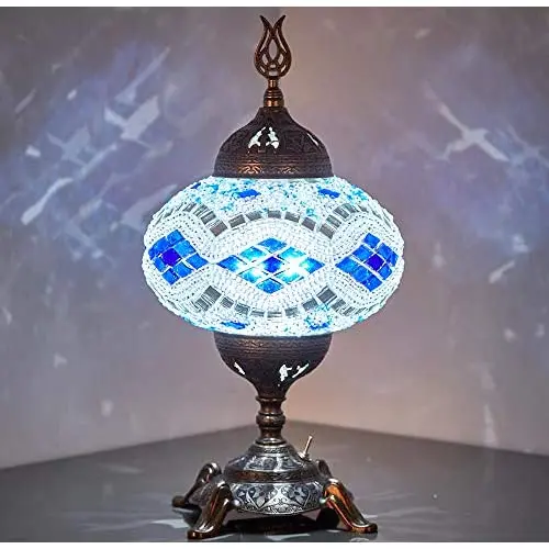 

(15 Colors) Battery Operated Mosaic Table Lamp with Built-in LED Bulb, english Moroccan Handmade Mosaic Table Desk Bedside Mood