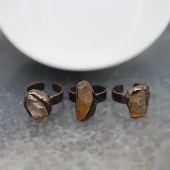 不規則黃水晶塊可調式戒指,黃色石英療癒水晶復古戒指,時尚女士珠寶禮品 6 最佳銷售 金塊首飾 - №2