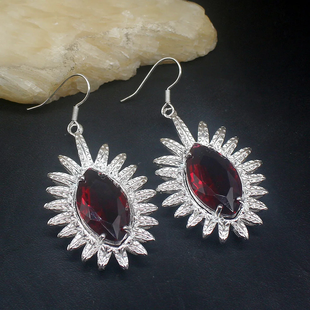 

Gemstonefactory Big Promotion Unique 925 Silver Marquise Red Garnet Beautiful Women Jewelry Gifts Dangle Drop Earrings 20213776