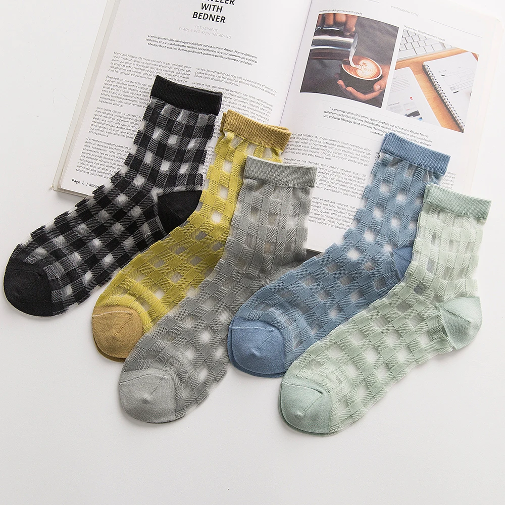 Socks Women's Spring And Summer Medium And Short Tube Square Thin Section Transparent Nylon Stockings Kawaii Casual Ladies Socks