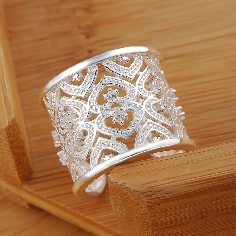 DOTEFFIL 925 Sterling Silver Opening AAA Zircon Many Hearts Ring For Women Fashion Wedding Engagement Party Gift Charm Jewelry
