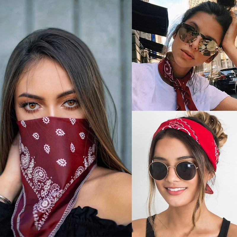 Fashion Bandana Kerchief Head Square Scarves Print Handkerchief Woman Man Hair Band Neck Scarf Sports Headwear Wrap Head Scarf