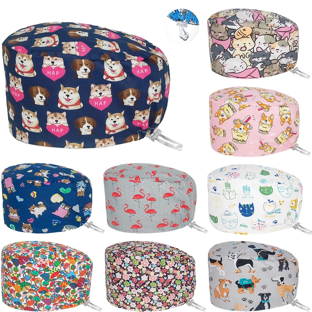 Lovely Cats Printing Surgicals Cap Operating Room Workers Adjustable Working Nursing Hats Beauty Salon Fashion Scrub Caps Cotton