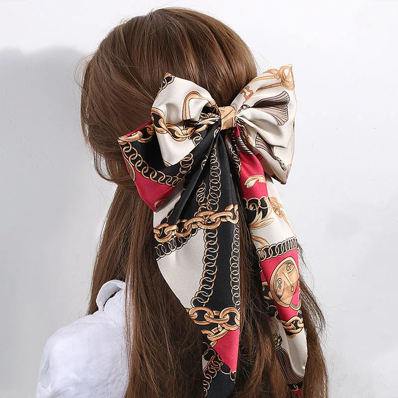 

Lystrfac Stain Fabric Chain Bowknot Hair Clips For Women Long Ribbon Hairpin Simple Big Bow Top Clip Headwear Hair Accessories