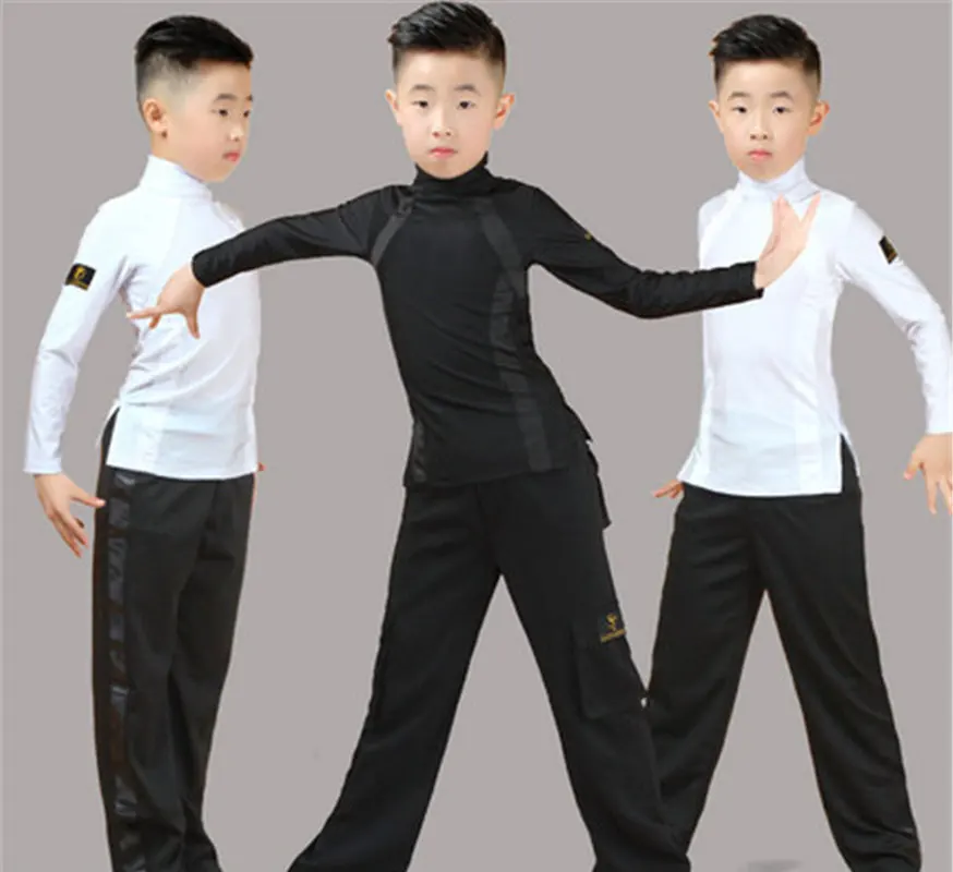 Fashion Latin Dance Costumes For Boys Black Long Sleeve Shirts Bodysuit Ballroom Dancing Clothes Latin Competition Dress