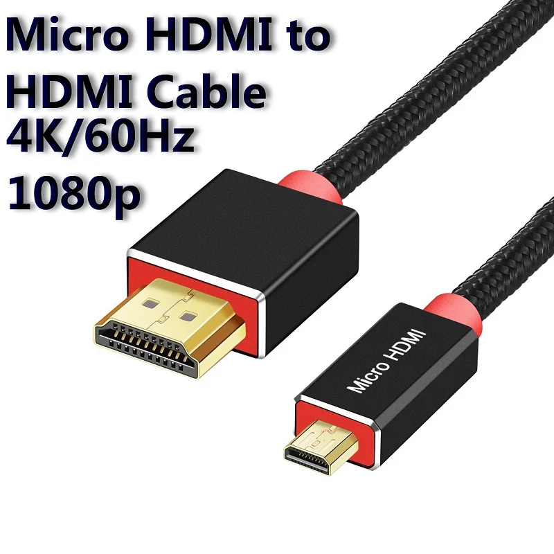 Shuliancable Micro HDMI Cable Adapter 4K 60Hz 1080P Ethernet Audio braid cable for camera  HDTV PS3 XBOX PC 1m 2m 3m