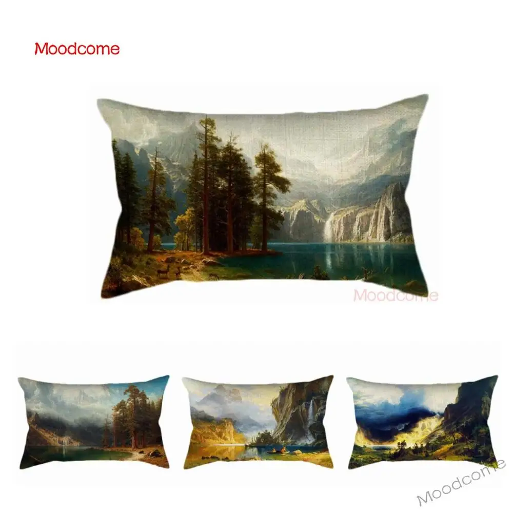 Albert Bierstadt US Landscape Oil Painting White House Decoration Art Sofa Lumbar Pillow Case Rectangle Waist Car Cushion Cover