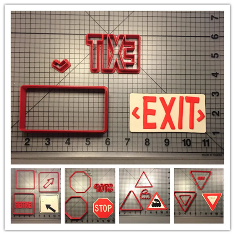 Traffic Train Sign Enter Exit Stop Danger Yield Fondant Cutters Cake Cupcakes Cookies Decorating 3D Printed PLA Mould