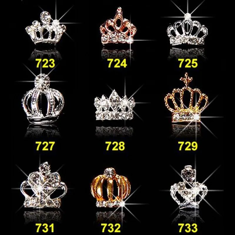 10pcs/Lot 3D Nail Art Jewelry Silver & Gold Crown Shape Nail Jewelry Shining Crystal Rhinestones Nail Jewelry Accessories ML723#