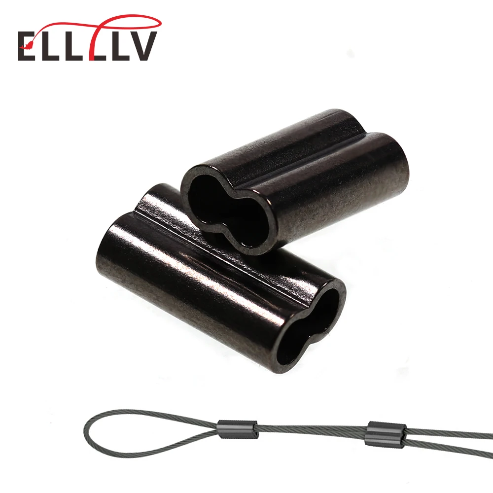 100pcs Black Mini Double Barrel Copper Sleeves for Mono Steel Wire Crimps Fix Tube Saltwater Fishing Rigging Accessories