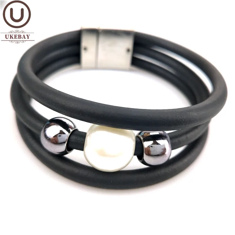 

UKEBAY New Alloy Bead Charm Bracelets Women Handmade JJewelry Elasticity Soft Rubber Meterial White Pearl Accessories Bracelet