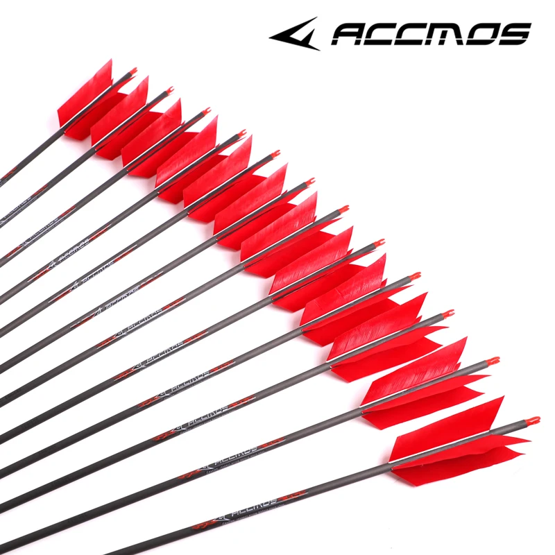 33inch ID 6.2mm Spine250-800 Pure Carbon Arrow with 4inch Turkey Feather Archery for Traditional Bow Shooting Hunting