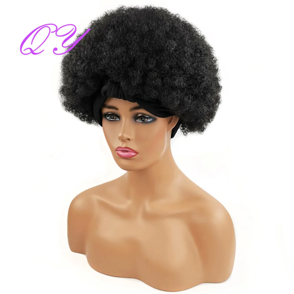 Headband Synthetic Women\'s Wrap Wig Black Short Afro Kinky Curly Wig For Woman Wigs Soft Drawstring 2 In 1 Hair Tie Wigs