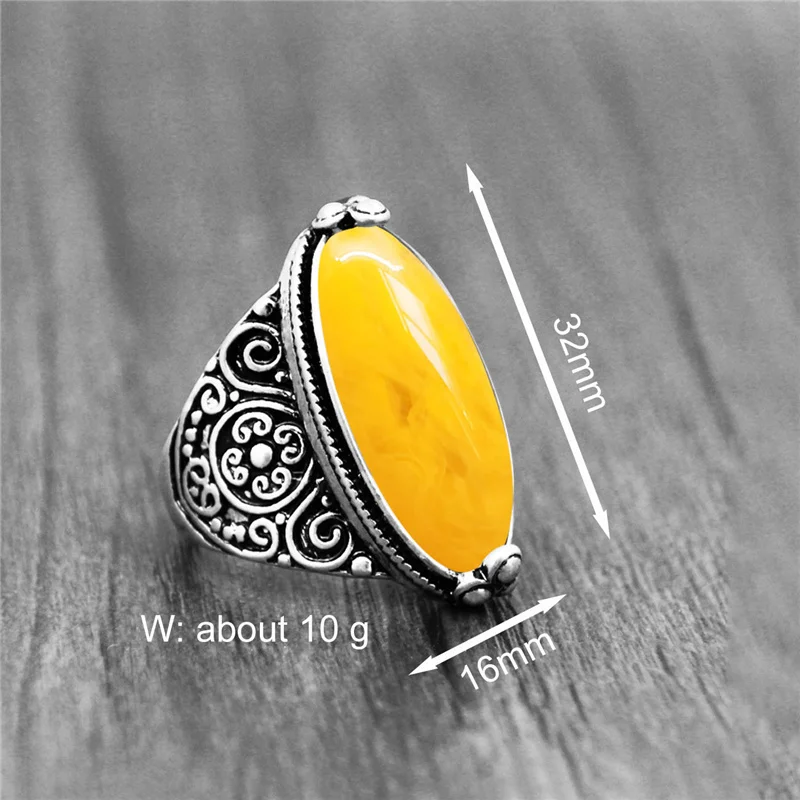 Vintage Eye Shape Synthetic Beeswax Rings For Women Real Antqiue Silver Plated Flower Resin Stone Fashion Jewelry Ring кольца