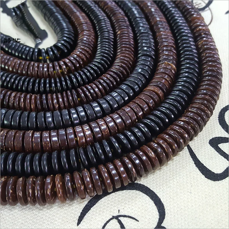 330PCS Coconut Shell Beads 4 6 8 10 12 14 mm Flat Round Rondelle Loose Spacer Beads Accessories for DIY Bracelet Jewelry Making