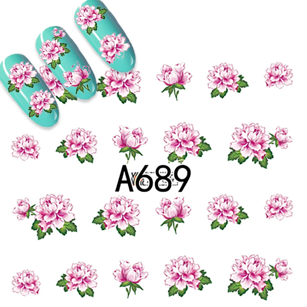 DIY Colorful Nail Art Rose Nail Stickers Water Decals Flowers Water Transfer Nail Sticker Black White Sticker Pattern Nail