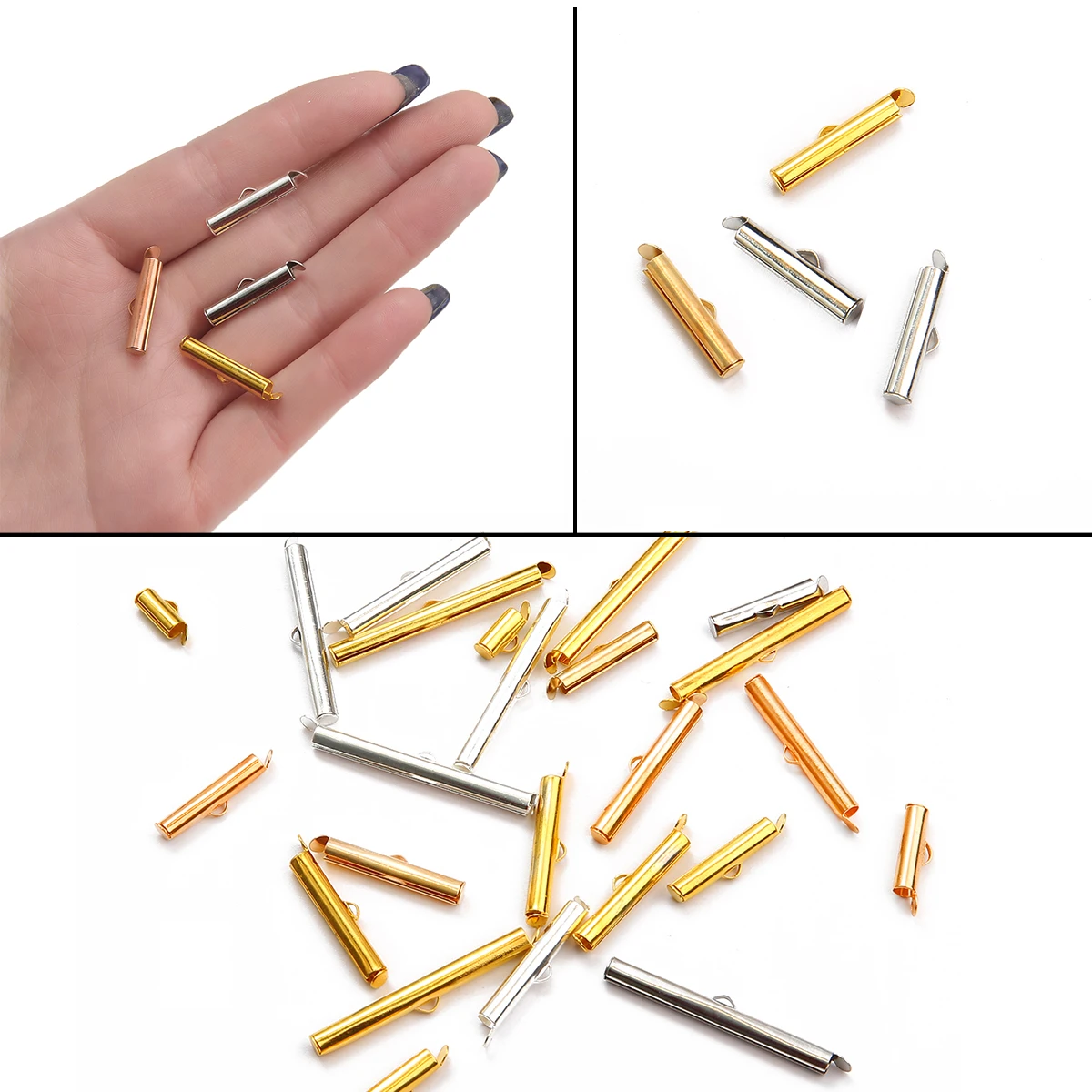 30-50pcs Crimp End Beads Caps Slider Clasp Buckles Tubes Diy Bracelet Necklace Connectors Loom Findings for Jewelry Making