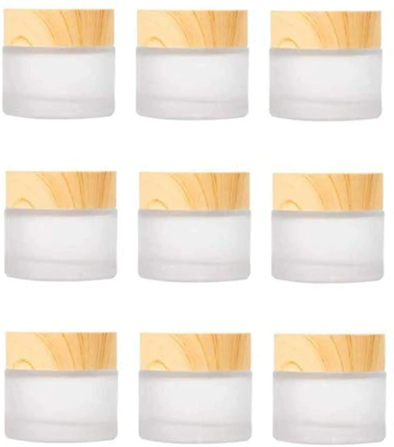 9pcs 10ML Frosted Glass Cosmetic Cream Jar Bottle Textured Upscale Empty Jars Round Wood Grain Lid Cosmetic Container