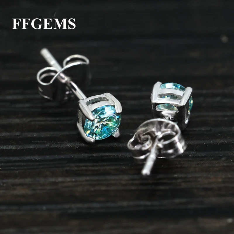 

FFGems Silver 925 Blue Moissanite Stud Earrings Creative Sweet Fashion 50 Points 60 Points 1 Carat With Certificate Female Gift