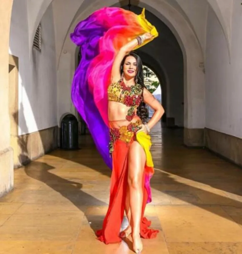 Voile de danse du ventre léger en soie véritable 5mm, écharpes teintées à la main, châles enveloppes horizontales pour enfants femmes danseuse classique 250cm