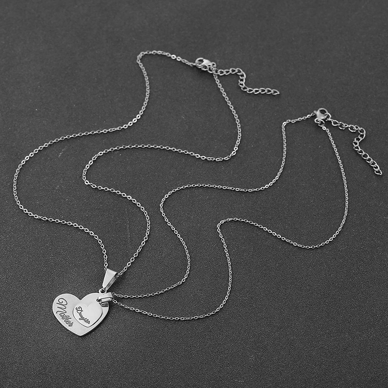 Stainless Steel Necklaces Sliver Color Mother And Daughter Nameplate Pendant Long Necklace Cable Chain Mother\'s Day Gift Jewelry