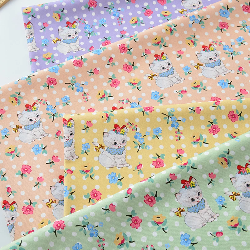 Cats Cotton Fabric Printed Thicken Twill Cartoon for Sewing DIY Handmade Clothing By Half Meter