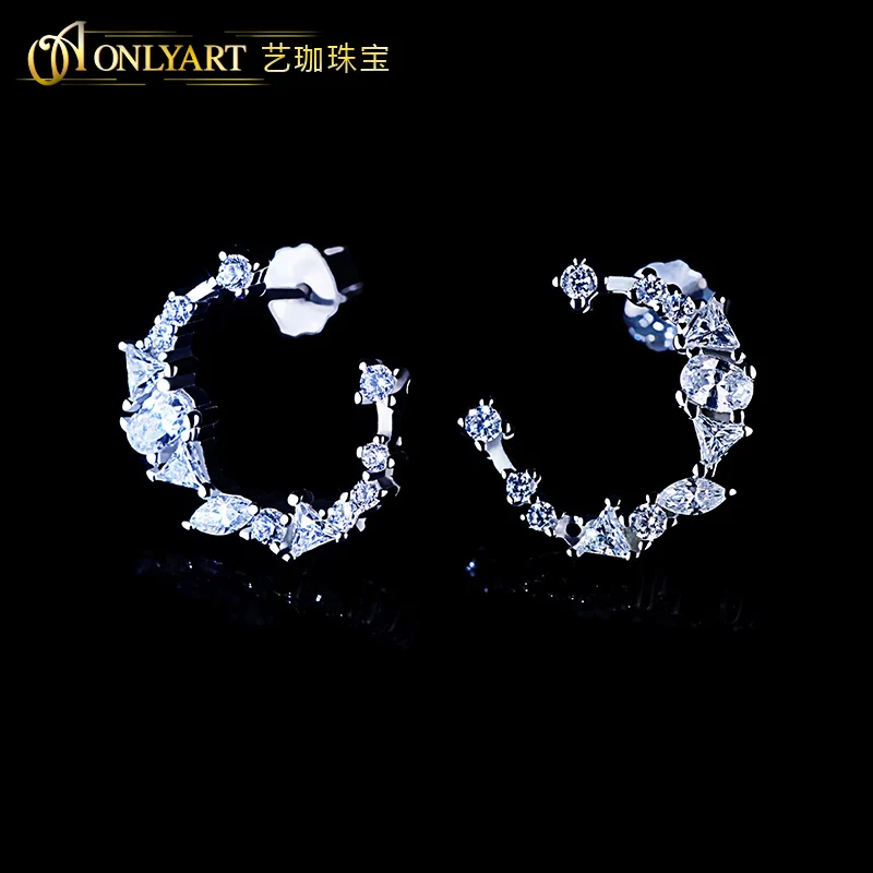 

100% 925 Sterling Silver Earring Moon Studs Cuff Earrings Zircon Diamond Women Ear Ring Stud Jewelry For Girls OnlyArt Jewellry