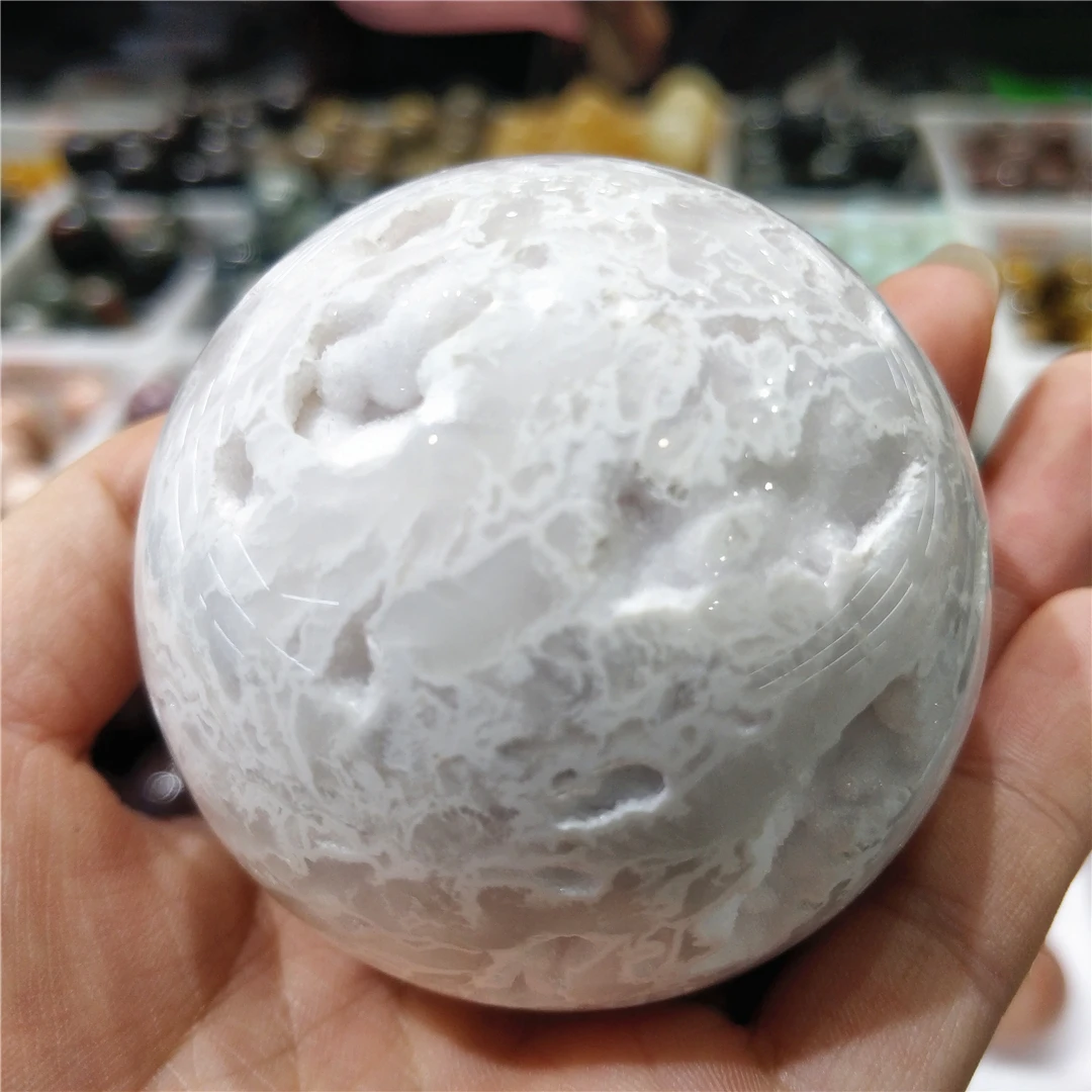 

Natural White Stone Agate The Fantastic Crystal Druse Ball Sphere Quartz Loose Gemstones Reiki Chakras Home Office Decor Jewelry