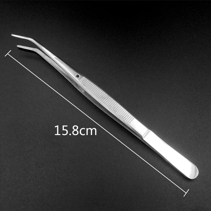 1PCS Stainless Steel Tweezers Serrated Curved Dental Instruments Dental Surgical Tweezer Atraumatic Tissue Inspection Tools