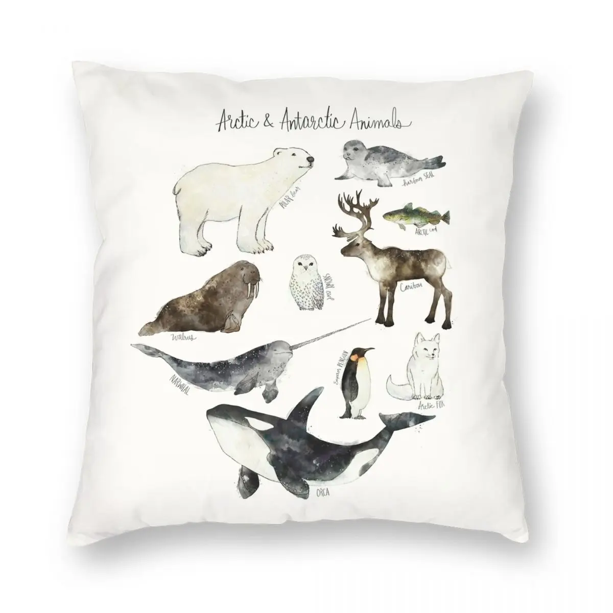 Arctic Antarctic Animals Square Pillowcase Polyester Linen Velvet Pattern Zip Decor Sofa Cushion Cover