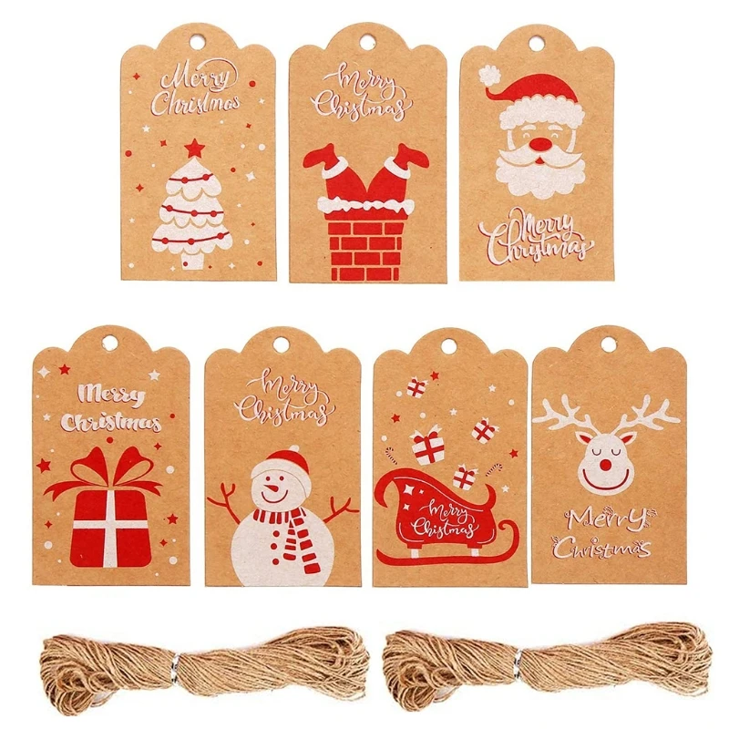 100 Pieces Christmas Tags Xmas Kraft Paper Gift Tags Hanging Label for DIY Craft