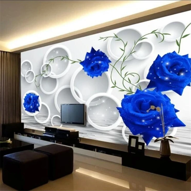 Papel de parede Custom wallpaper 3D stereo circle blue rose mural simple blue flower TV background wall decoration painting обои