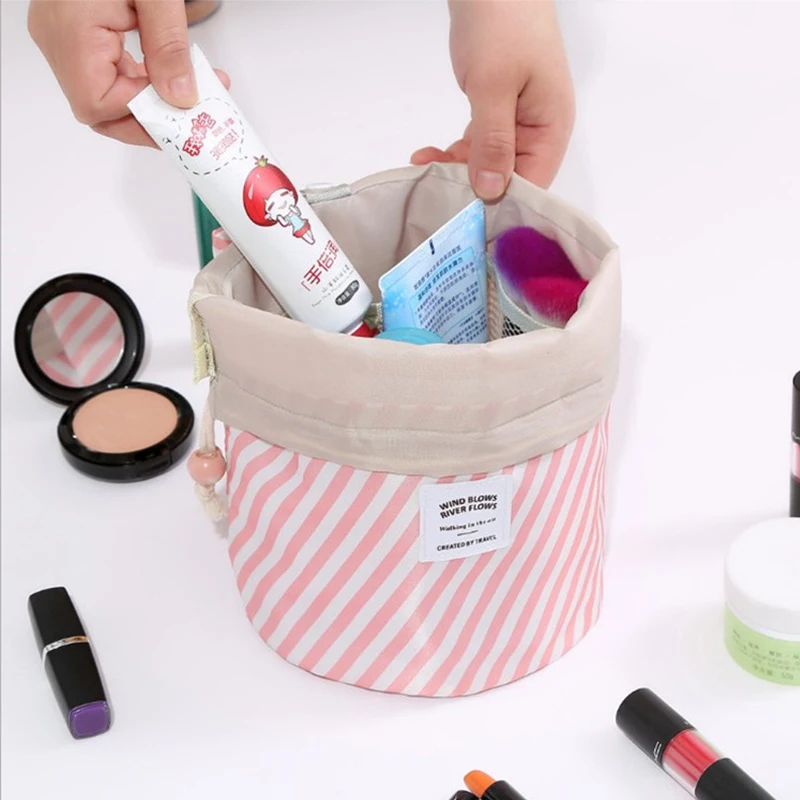 

Women makeup bag Drawstring Cosmetic Bag Round Travel Organizer Make Up Case Storage Pouch Toiletry Beauty Kit Necessaries