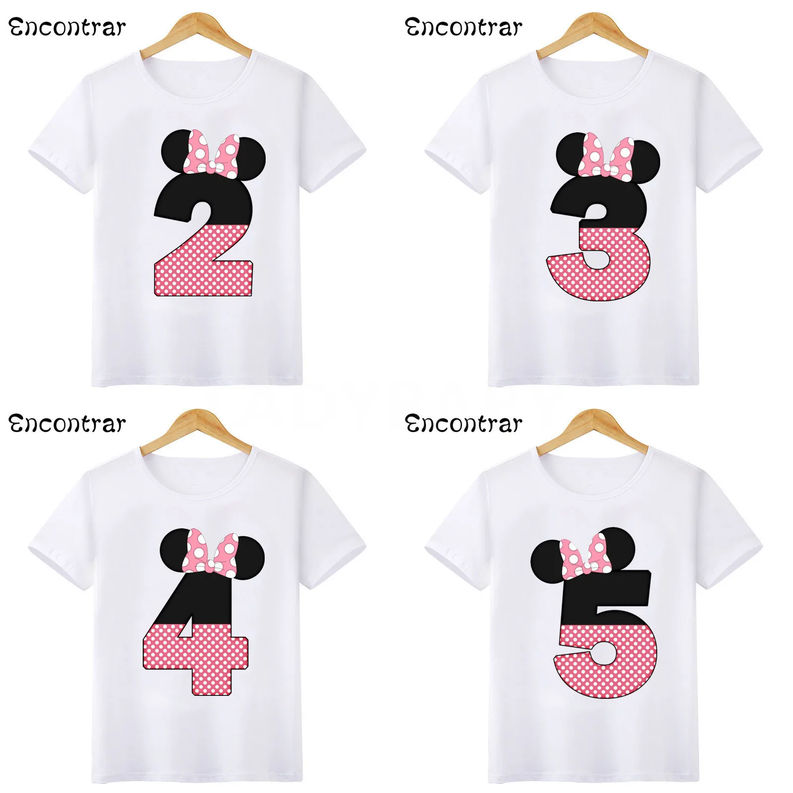 

Kids Cartoon Mouse T-shirts Baby Girls Happy Birthday Number 1-9 Bow Cute T shirt Children Short Sleeve Tops,HKP3057