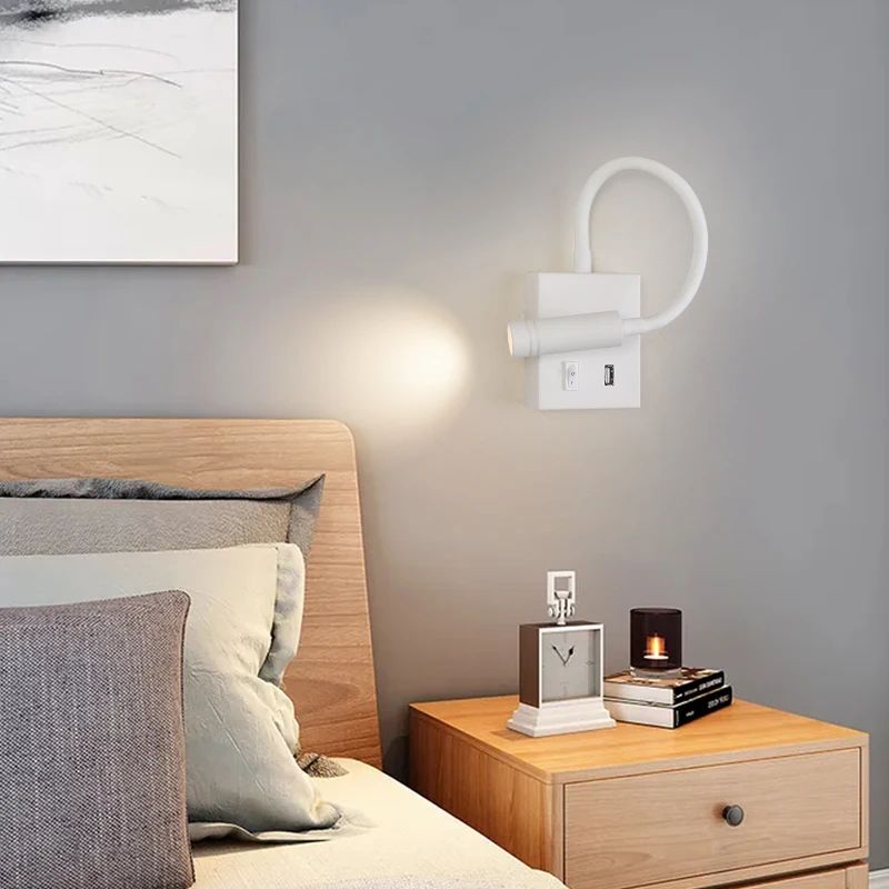 Nordic minimalista moderno led lâmpadas de parede cabeceira com interruptor carregamento usb porto retrátil criativo do hotel quarto leitura luz