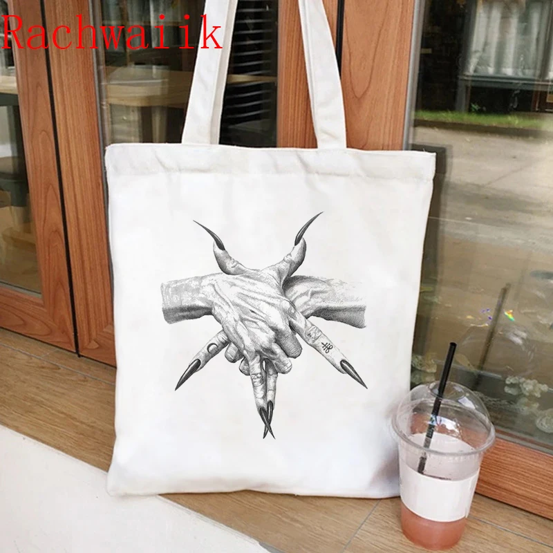 2021 Satan Shopping Bag Graphic Tote Harajuku Shopper Bag Women Canvas Shoulder Bag Female 90s Funny Eco Large-capacity anime