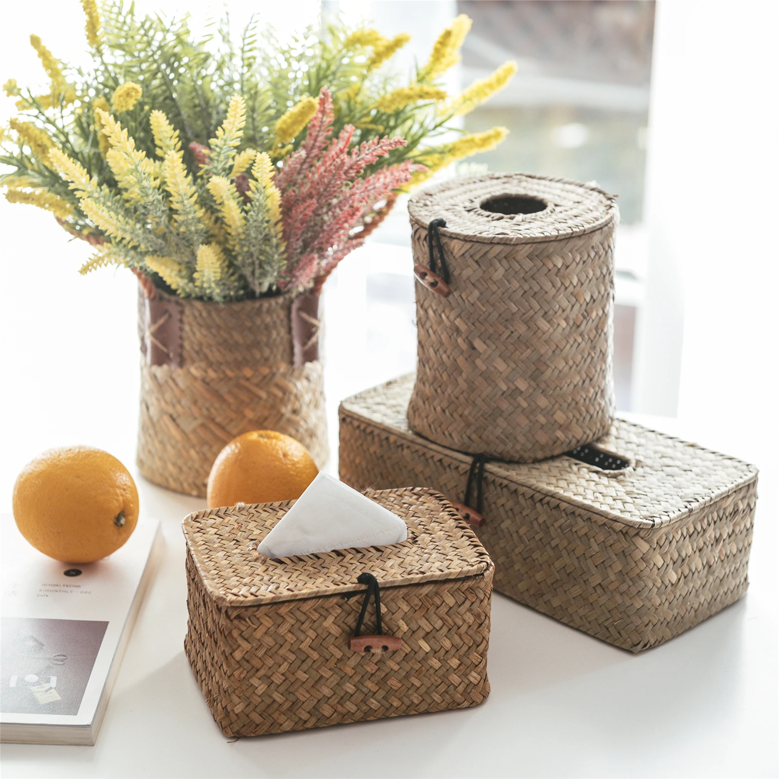 WHYOU-Rattan Tissue Box for Car, Handicraft Woven, Antique Noble Paper Case, Holder, Home Decoration, Wedding Gifts, 1 Pc