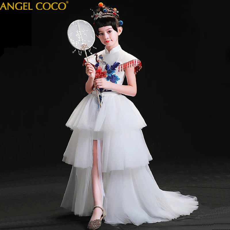 

Detachable 3 Ways To Wear Girls Clothing Chinese Style Girls Evening Dresses For Girls Kids Lace Dress Beauty Contest Cheongsam