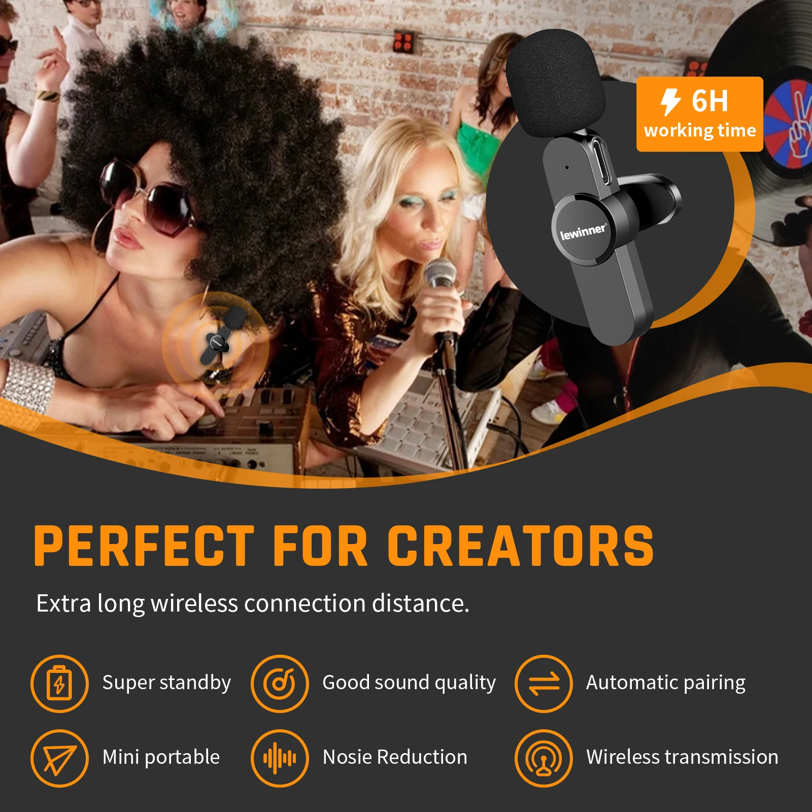 Lewinner wm4 sem fio microfone lavalier gravação de vídeo de áudio portátil mini para iphone/ipad transmissão ao vivo youtubers facebook