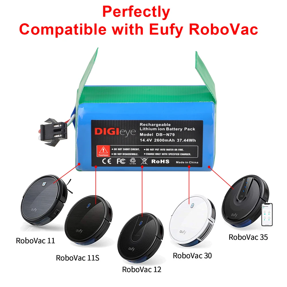 Stofzuiger 14.4V 2.6Ah Batterij Voor Ecovacs Deebot N79 N79S DN622 & Eufy Robovac 11,11S Max, 12,15C Max, 15T,30C,35C