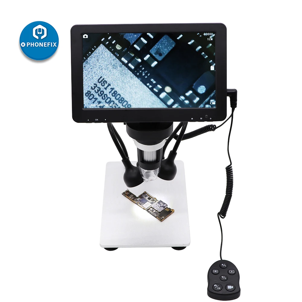 HD 1200X Digital Microscope with 7 Inch Screen 8 LED DM9 High definition Industrial Magnifier for Motherboard Soldering Repair