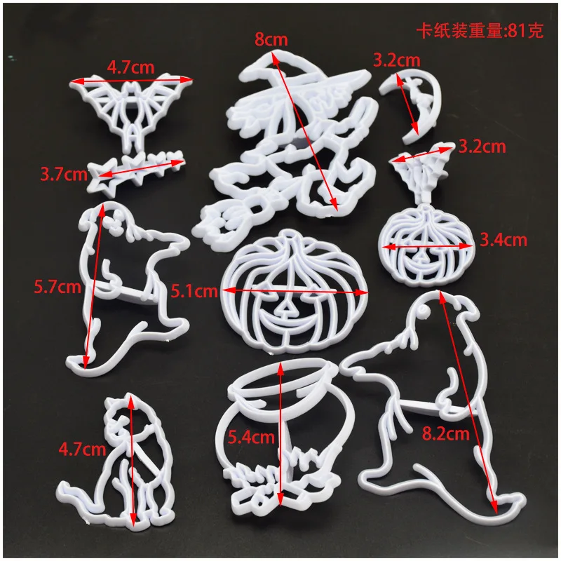 11pcs Halloween Cookie Cutter Plastic Biscuit Knife Baking Fruit Cake Kitchen Tools Mold Printing