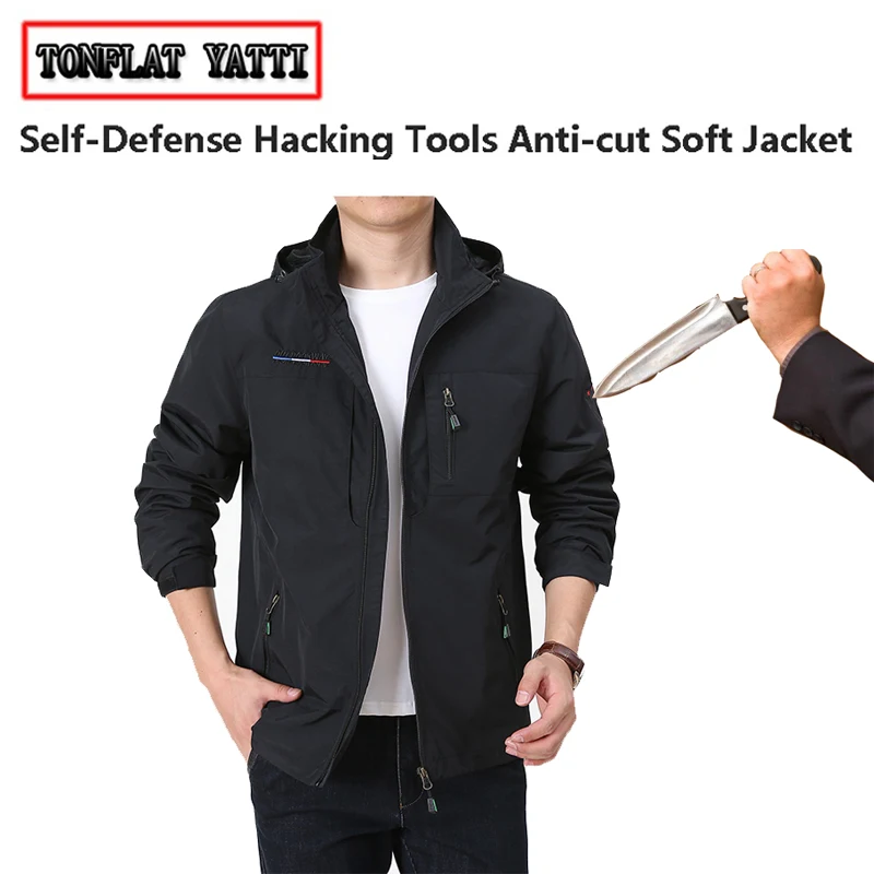 Self-defense Anti-stab Anti-cut Men Jacket Flexible Invisible Hooded Long-sleeved Safety Clothing Self Cut Mirror Clothing 5XL