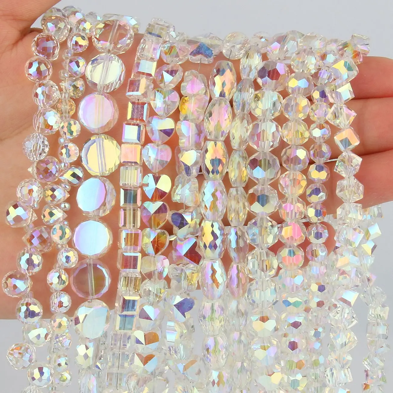 Shiny AB Color Crystal Heart Drop Oval Cross Charms Pendant Glass Loose Spacer Beads for Jewelry DIY Making Necklaces Earrings