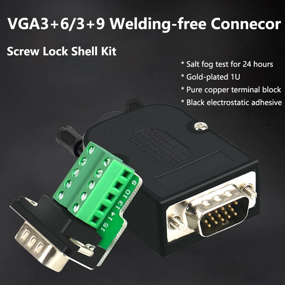 Vga conector macho fêmea, conjunto com 3 linhas de conexões de 15 pinos, vga 3 + 6 3 + 9 porta serial e adaptador de áudio db15